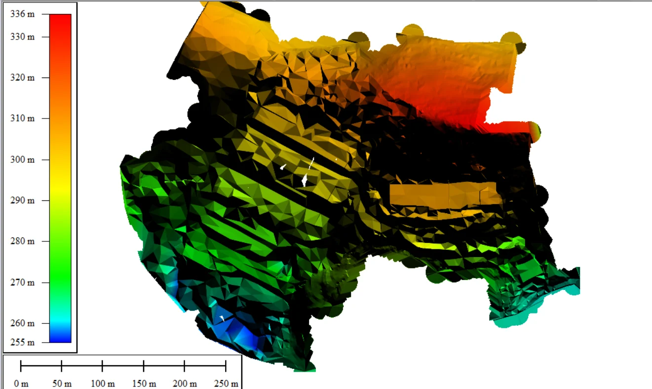 Model permukaan 3D berwarna berdasarkan elevasi hasil pemetaan