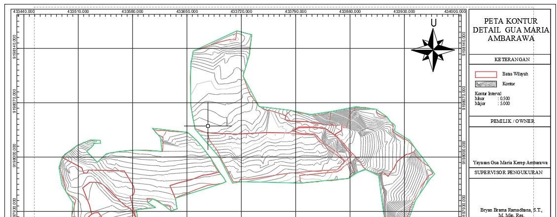 Peta kontur detail Goa Maria Kerep Ambarawa hasil survei topografi